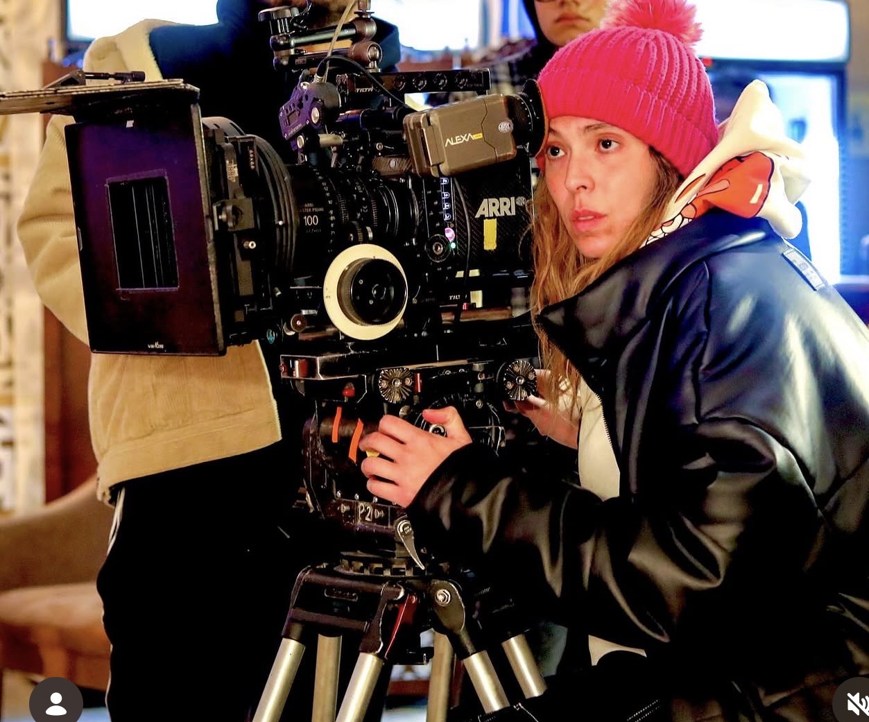 Mai Barakat with ARRI Alexa in pink beanie on set
